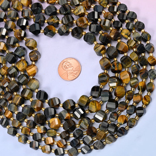 Natural Iron Tiger Eye with gold-tone spacers between beads