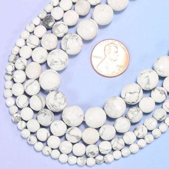 Faceted round cut white howlite beads
