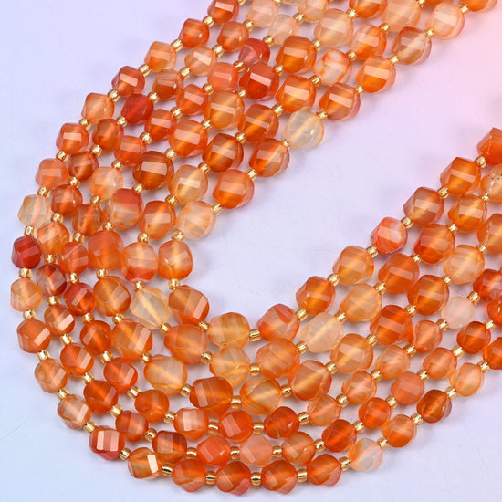 Orange Carnelian Faceted Spiral Twist Beads, hole approximately 1.2mm