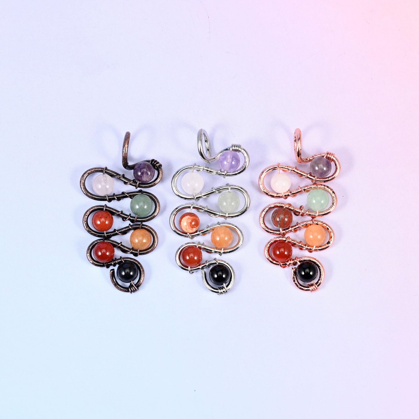 Mixed gemstone beads, swirl leaf pendant, 48.49x23.50mm
