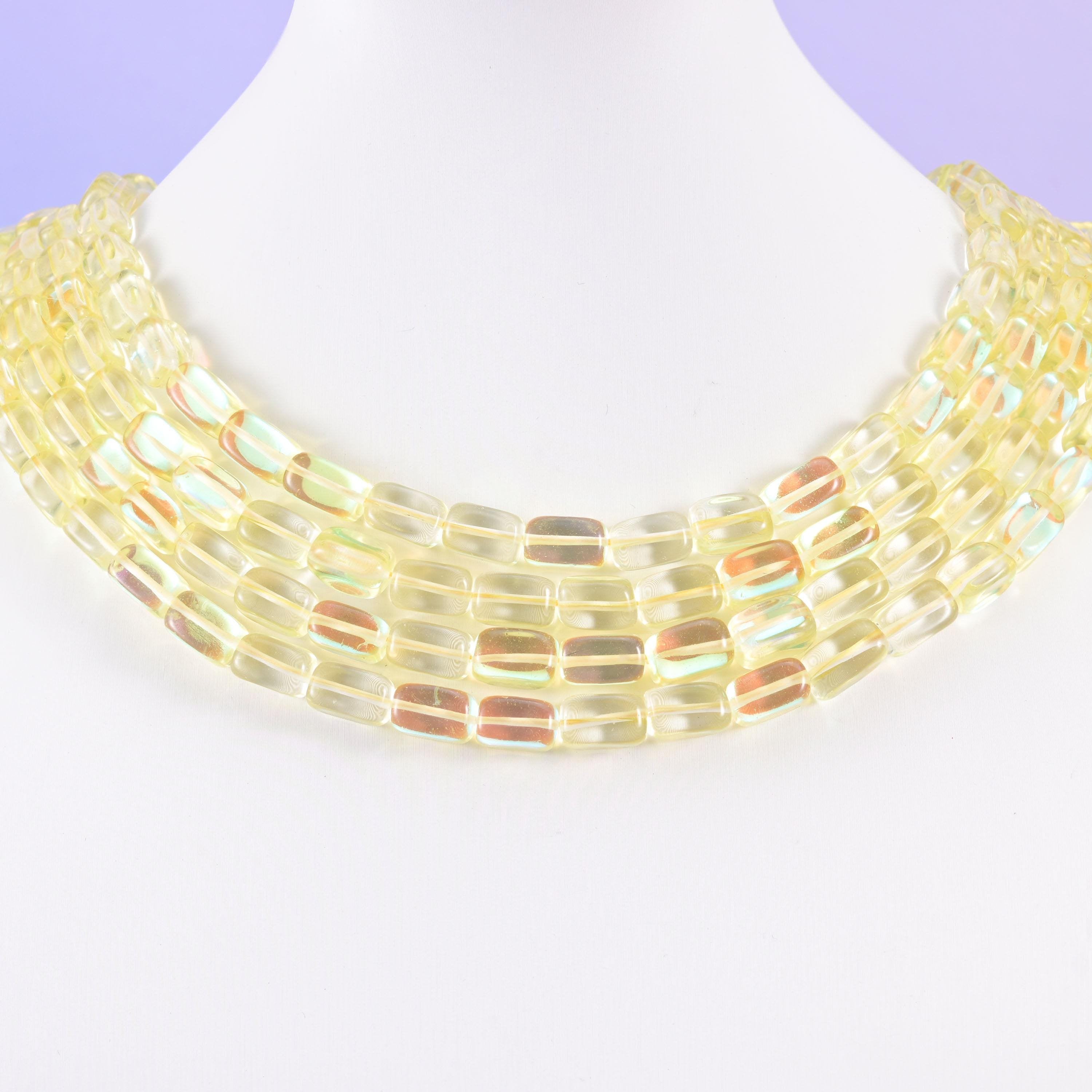 Yellow Mystic Aura glass beads, rectangular cut, 10-12mm