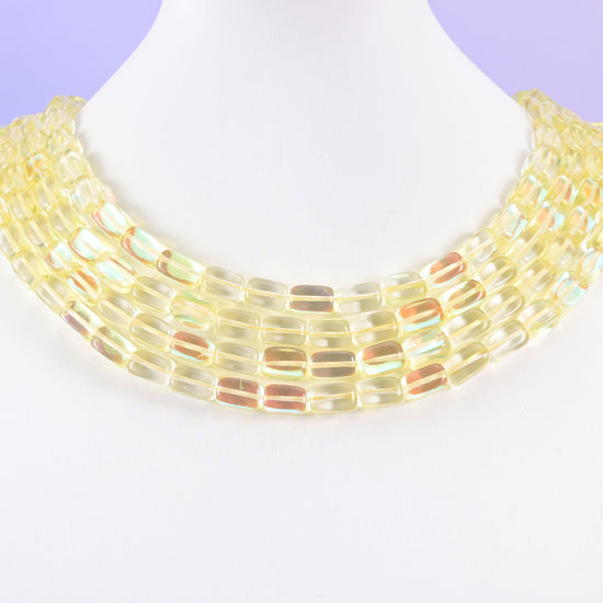Yellow Mystic Aura glass beads, rectangular cut, 10-12mm