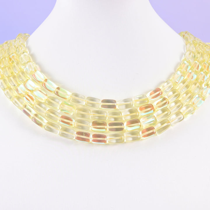 Yellow Mystic Aura glass beads, rectangular cut, 10-12mm
