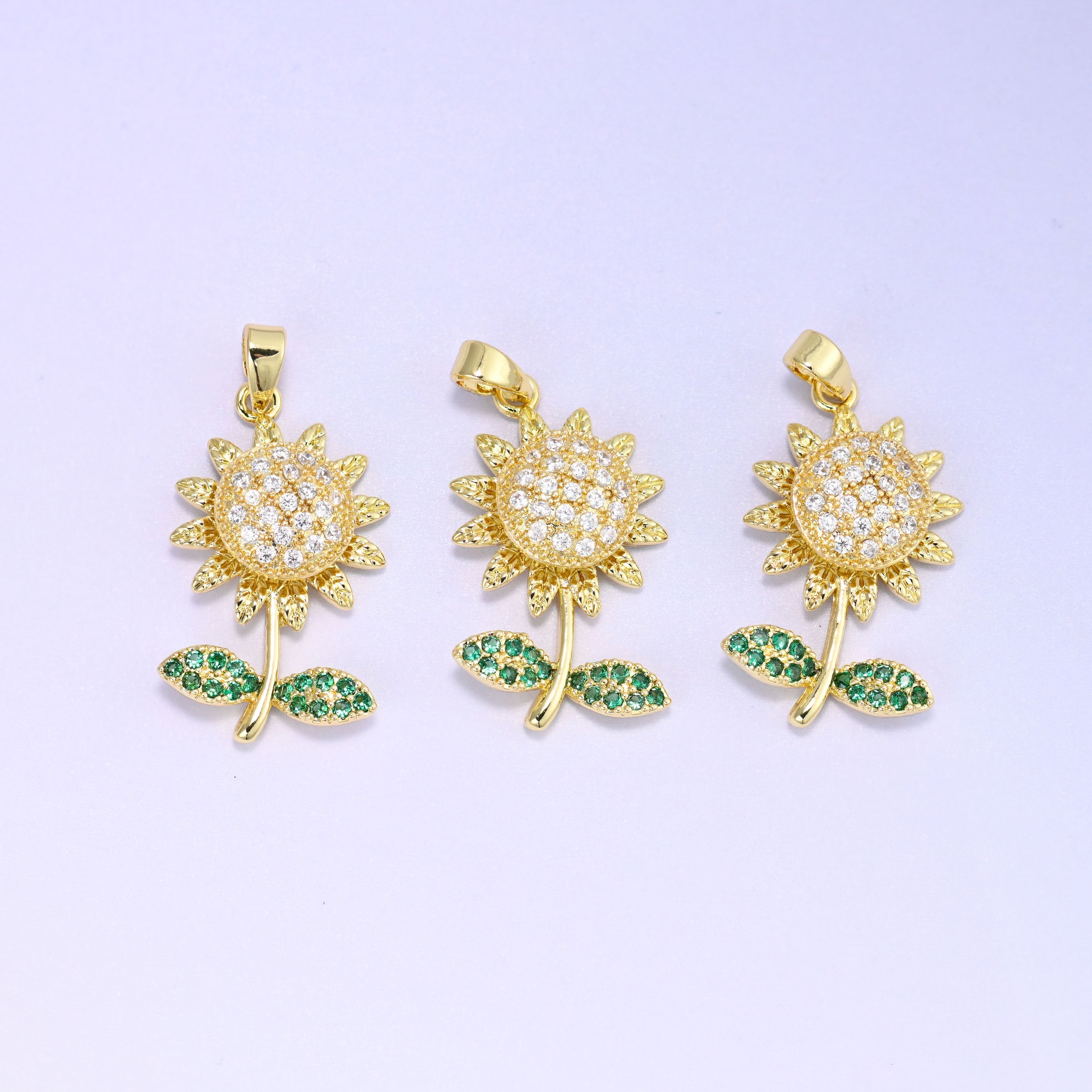 18K Gold Plated Sunflower Spinner Charm – Zircon Jewelry Making Supply