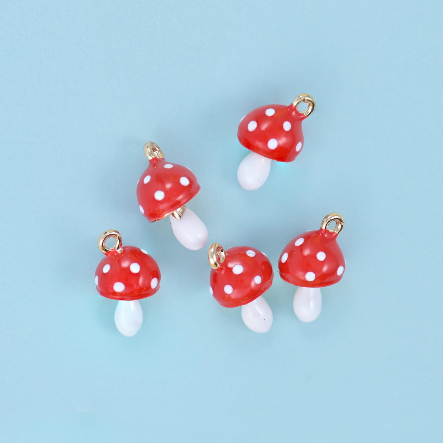 Enamel Mushroom Charm 14x9mm, 18K Gold Filled