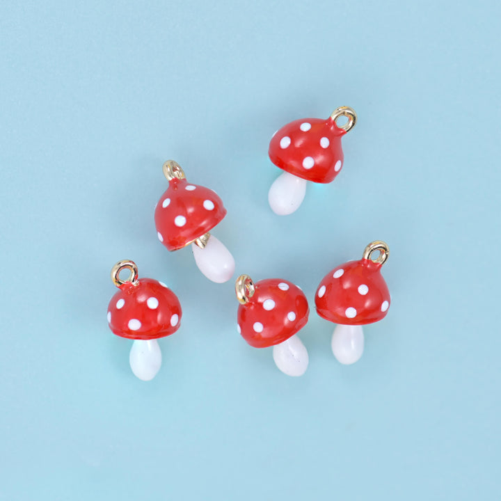 Enamel Mushroom Charm 14x9mm, 18K Gold Plated
