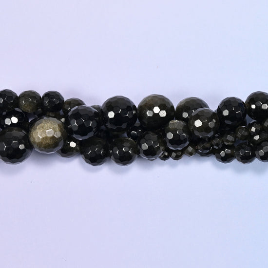 Gold Obsidian Faceted Round Beads: Jewelry Making, 15 Inch Strand