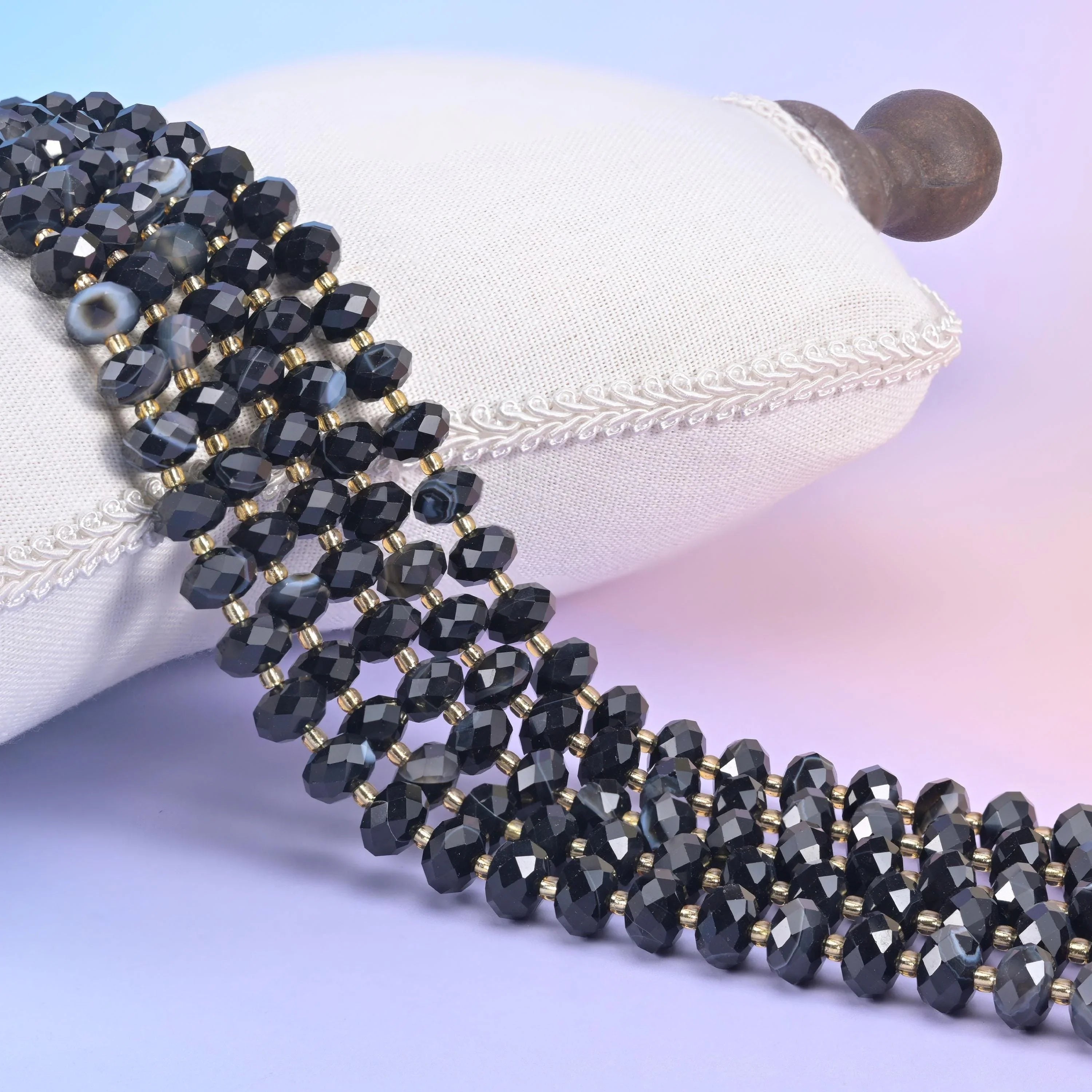 Black Stripe Agate Faceted Rondelle Beads 6x10mm