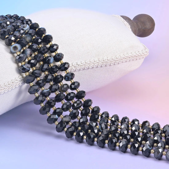 Black Stripe Agate Faceted Rondelle Beads 6x10mm