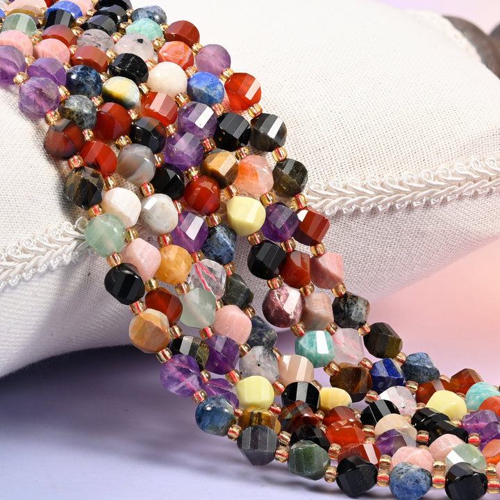 Assorted Gemstone Faceted Spiral Twist Beads 8mm 10mm