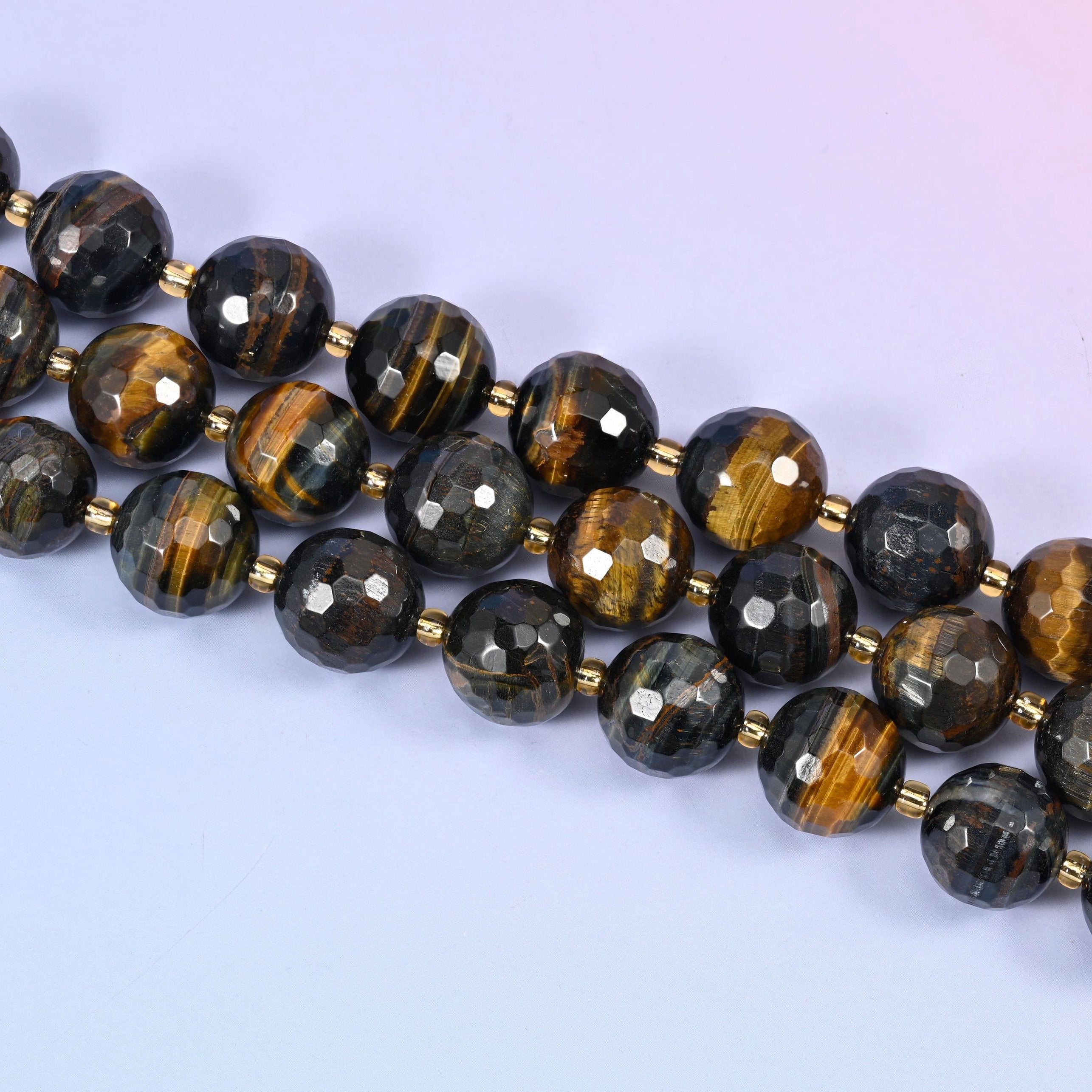 Faceted round cut Iron Tiger Eye beads