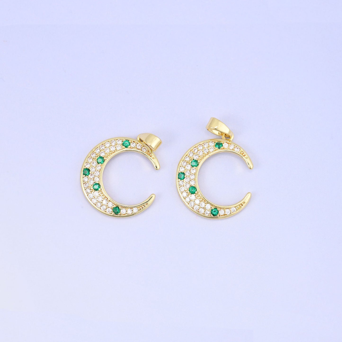 Crescent Moon Charm Pendant in gold and green
