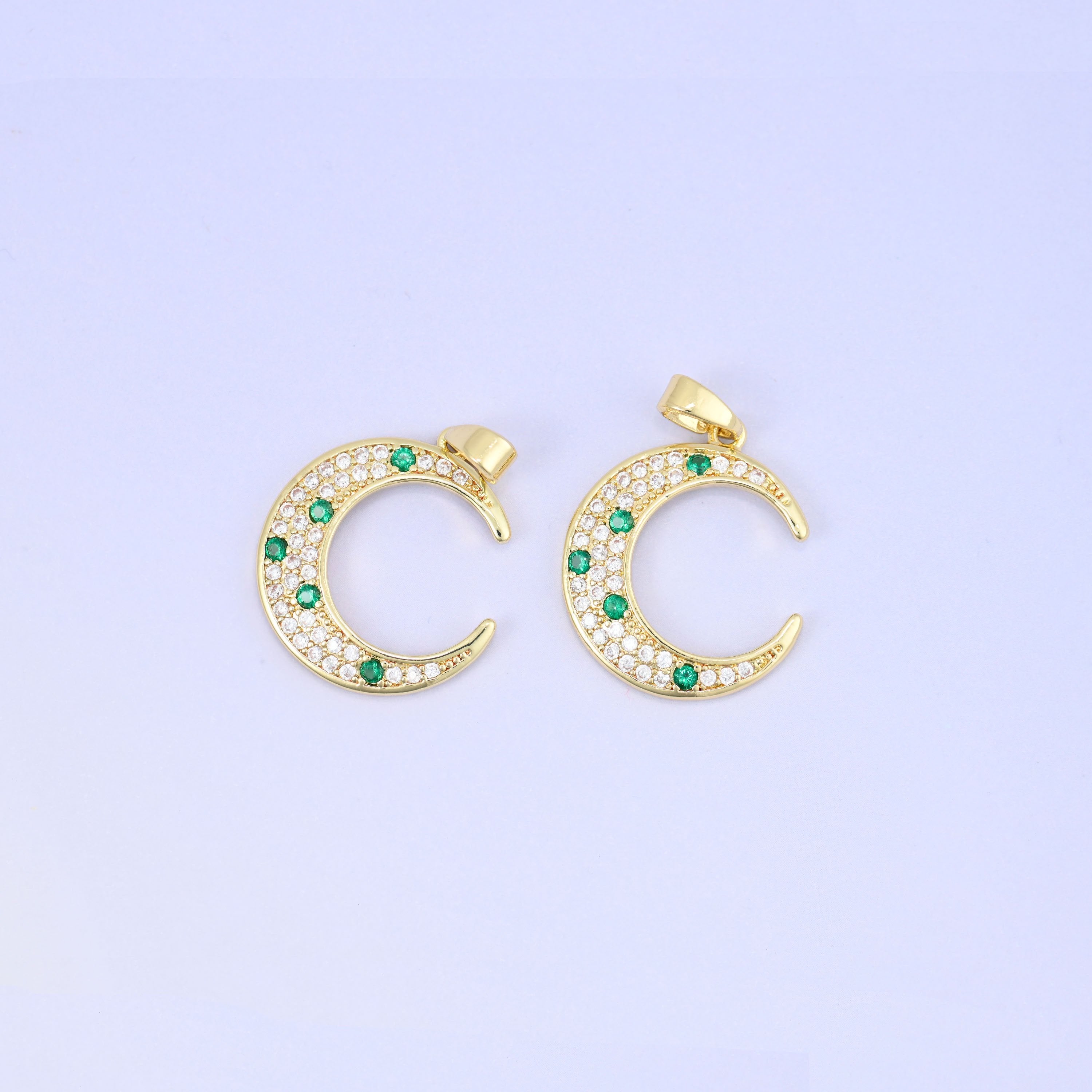 Crescent Moon Charm Pendant in gold and green