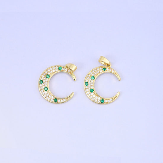 Crescent Moon Charm Pendant in gold and green
