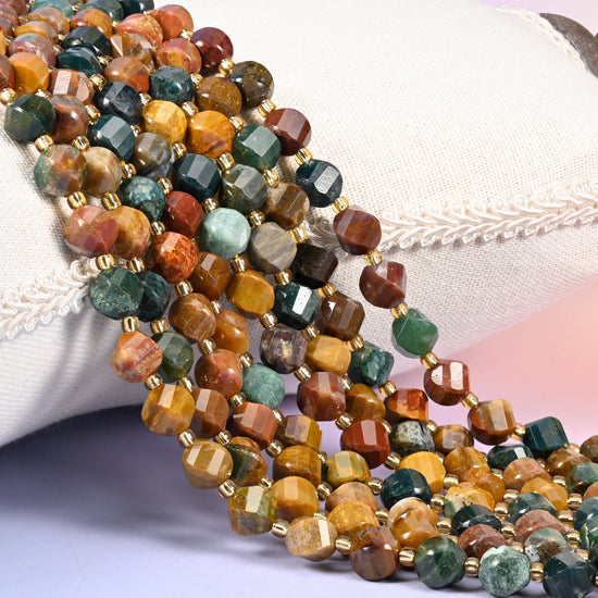 Ocean Agate faceted spiral twist beads