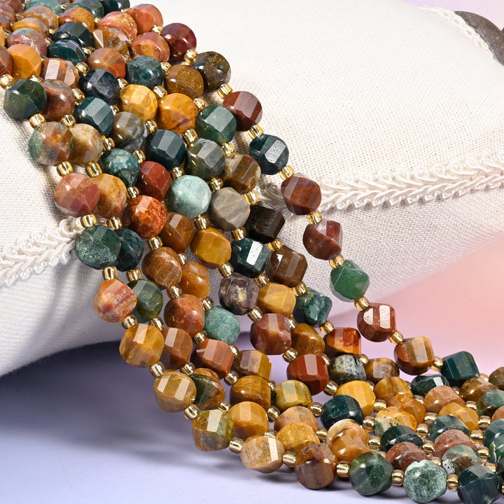 Ocean Agate faceted spiral twist beads
