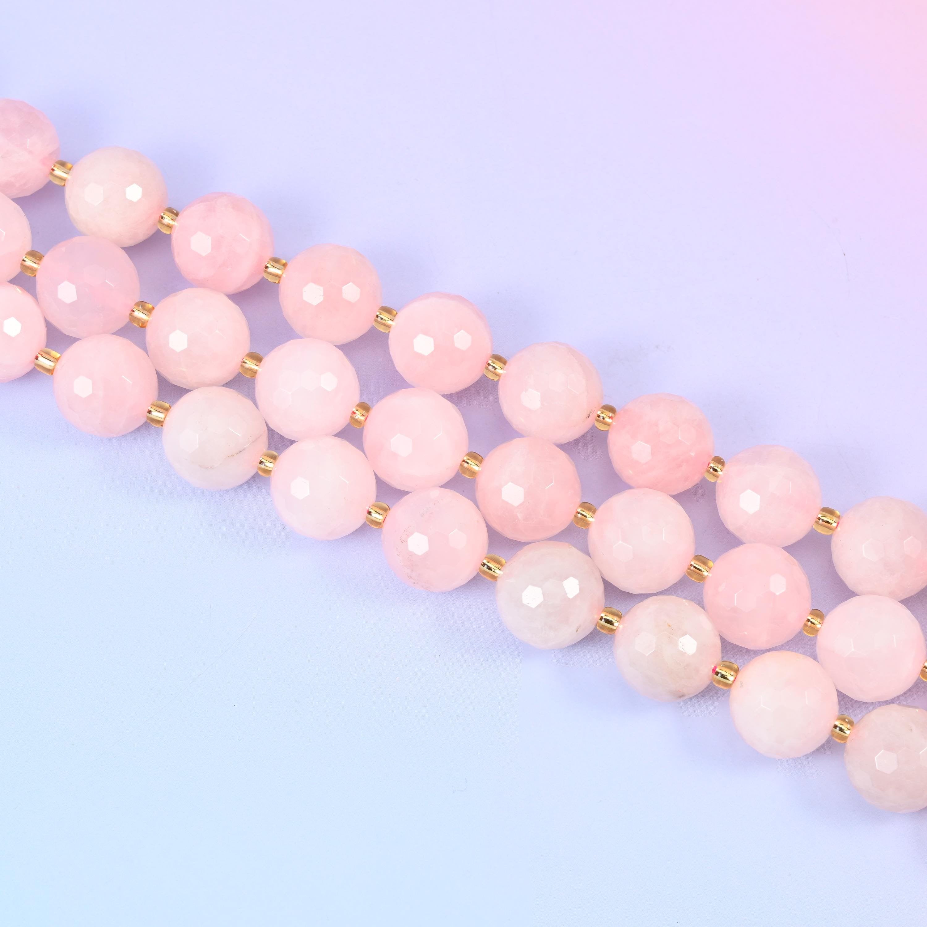 Faceted round cut rose quartz beads