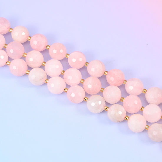 Faceted round cut rose quartz beads