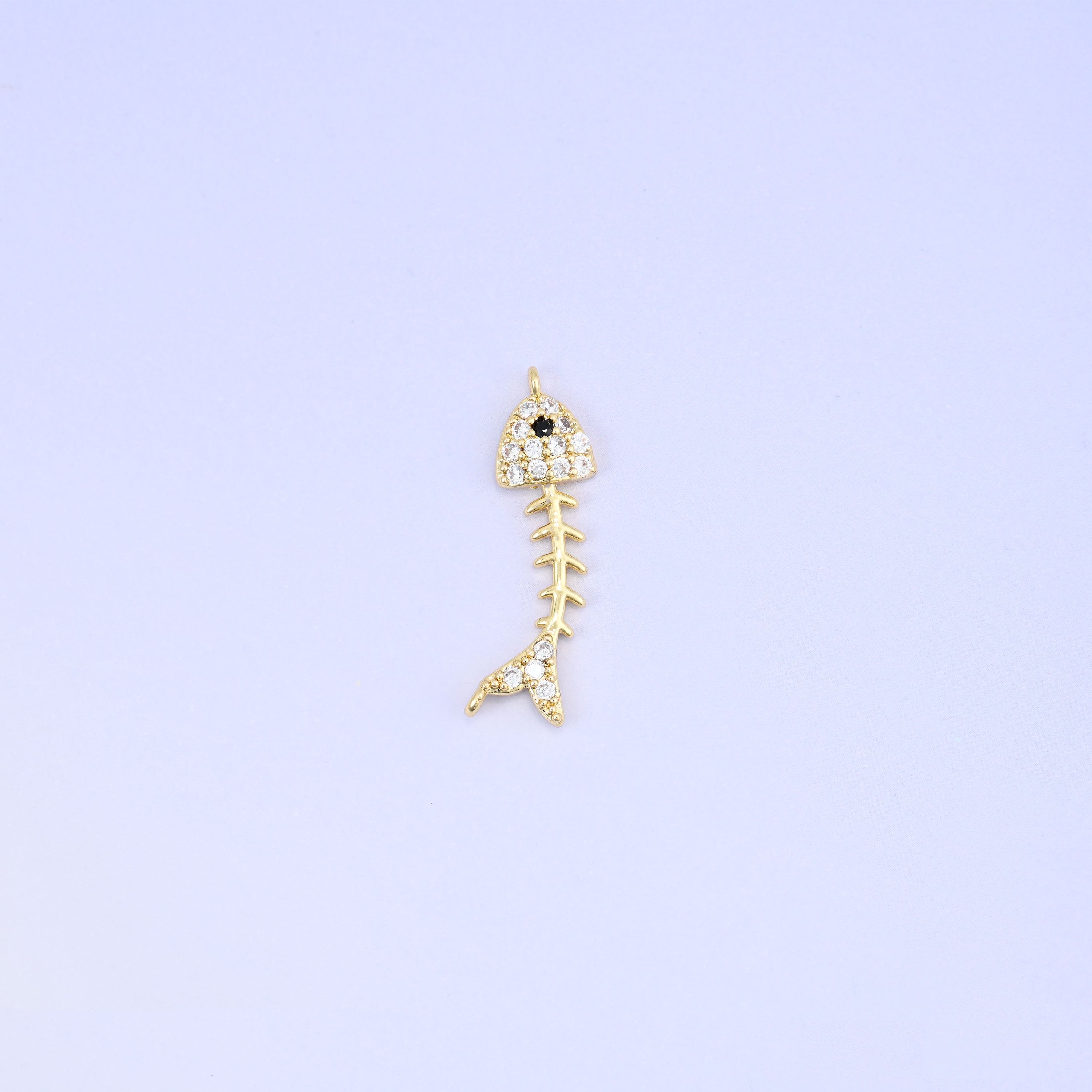 Fishbone Zircon Charms: 18K Gold Plated Pendants, Jewelry Making Supply