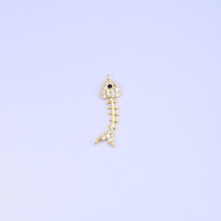 Fishbone Zircon Charms: 18K Gold Plated Pendants, Jewelry Making Supply