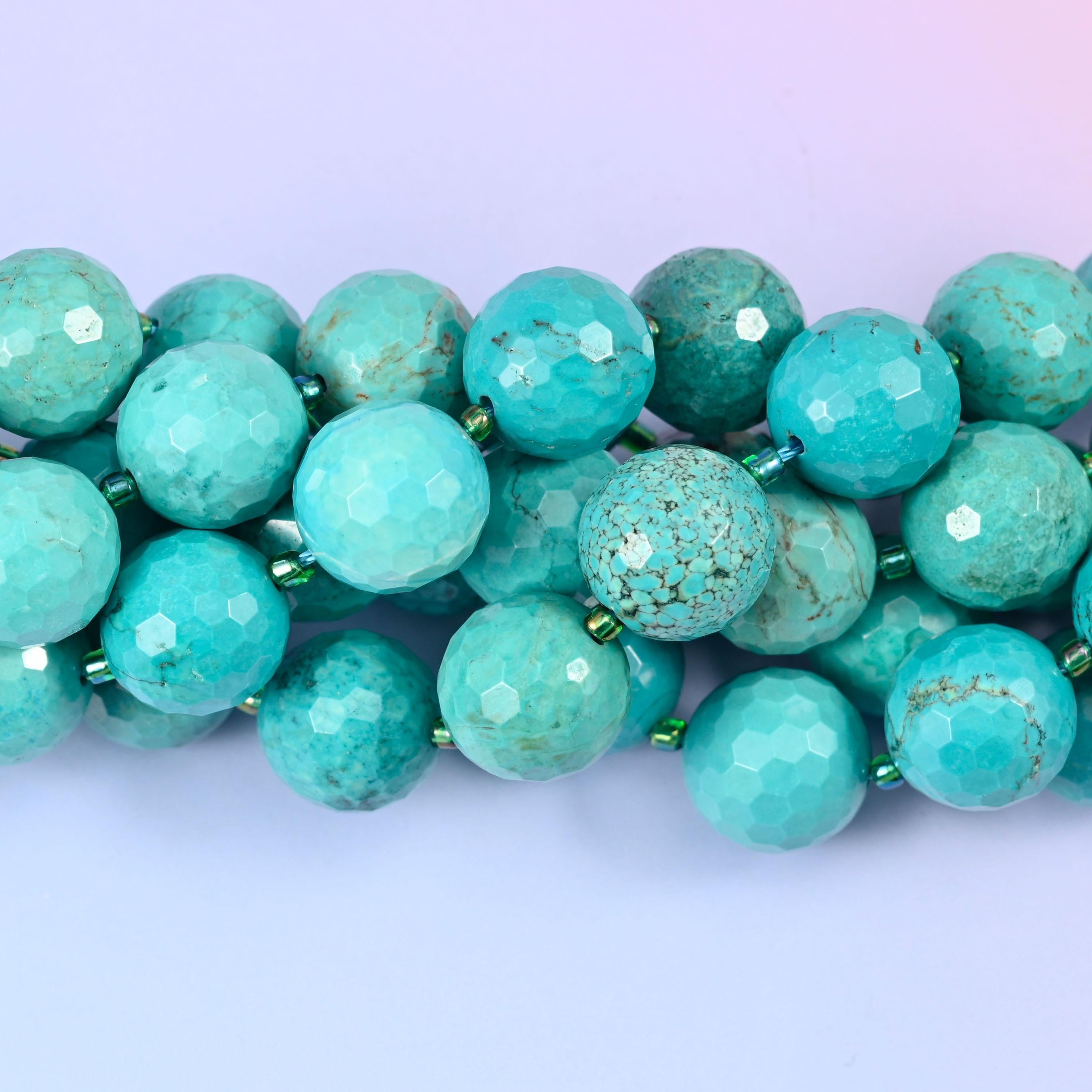 Green Howlite Faceted Round Beads, 15 inch strand