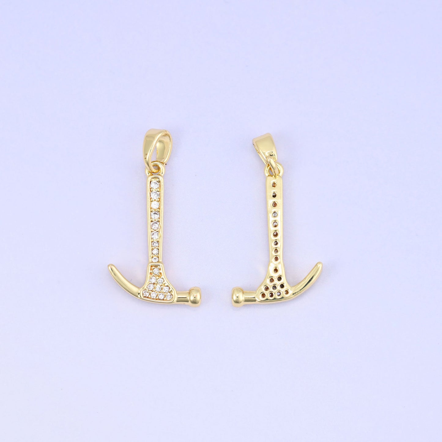 Hammer Zircon Charms: 18K Gold Plated Pendants, Jewelry Making Supply