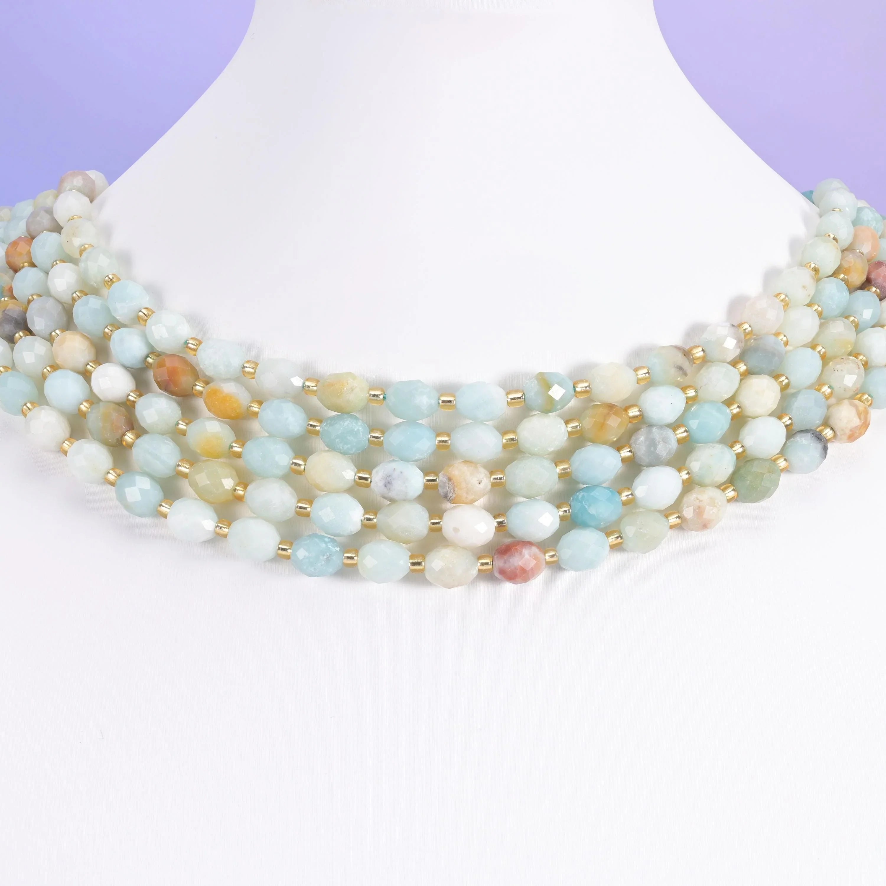Multi-Color Amazonite beads, faceted rice barrel, 6x8mm