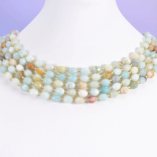 Multi-Color Amazonite beads, faceted rice barrel, 6x8mm