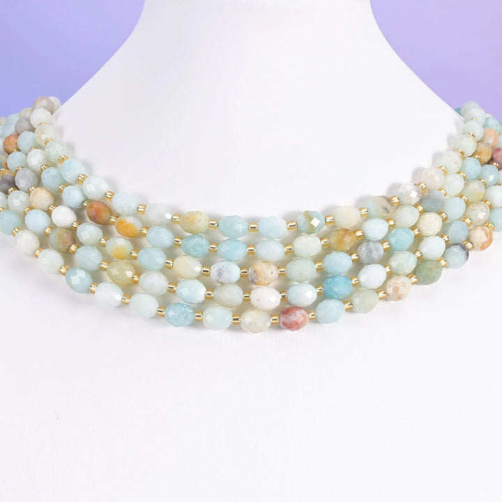 Multi-Color Amazonite beads, faceted rice barrel, 6x8mm