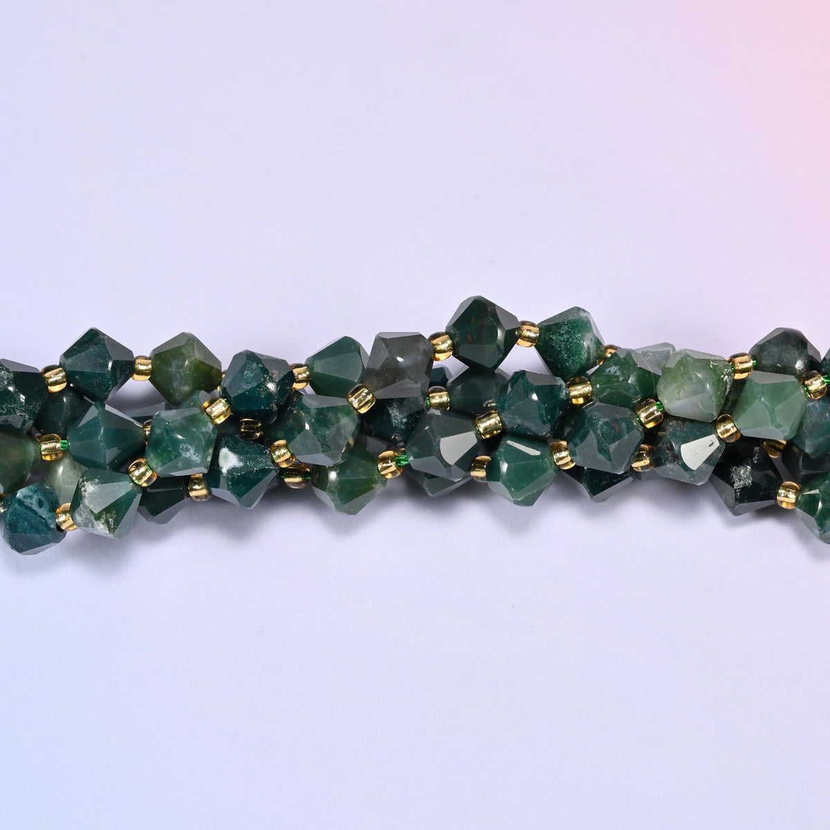 Moss Agate Faceted Bicone Beads 8mm Jewelry Making 15 Inch Strand