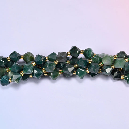 Moss Agate Faceted Bicone Beads 8mm Jewelry Making 15 Inch Strand
