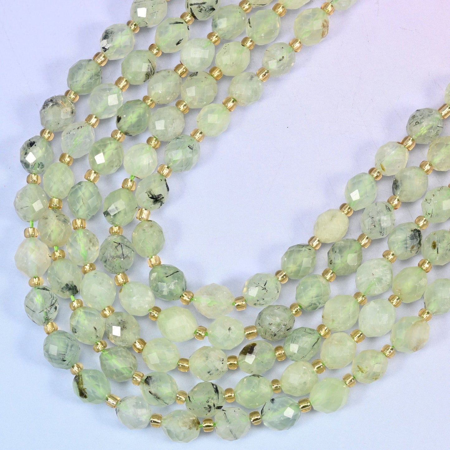 Prehnite rice barrel beads, 15.5 inch strand