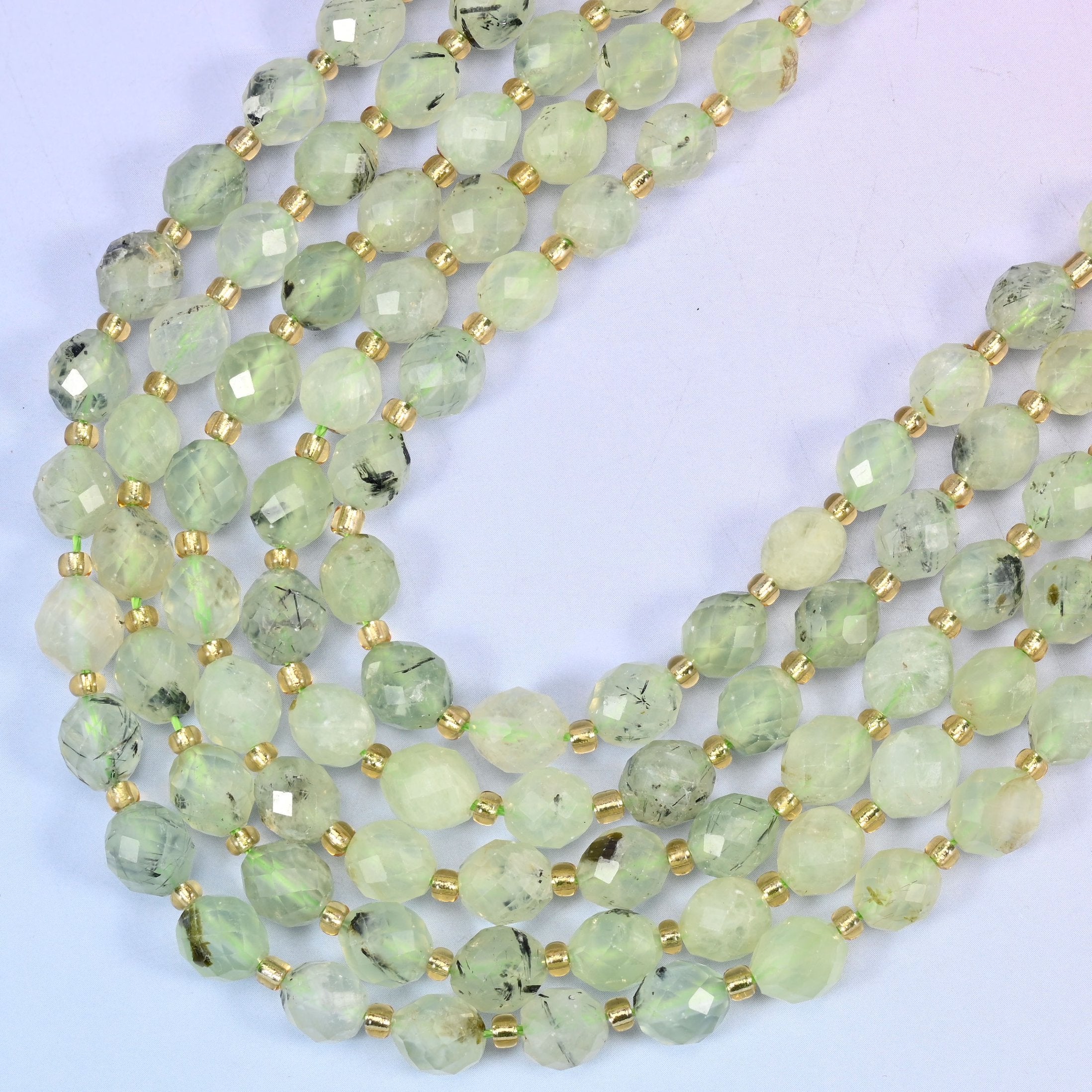 Prehnite rice barrel beads, 15.5 inch strand