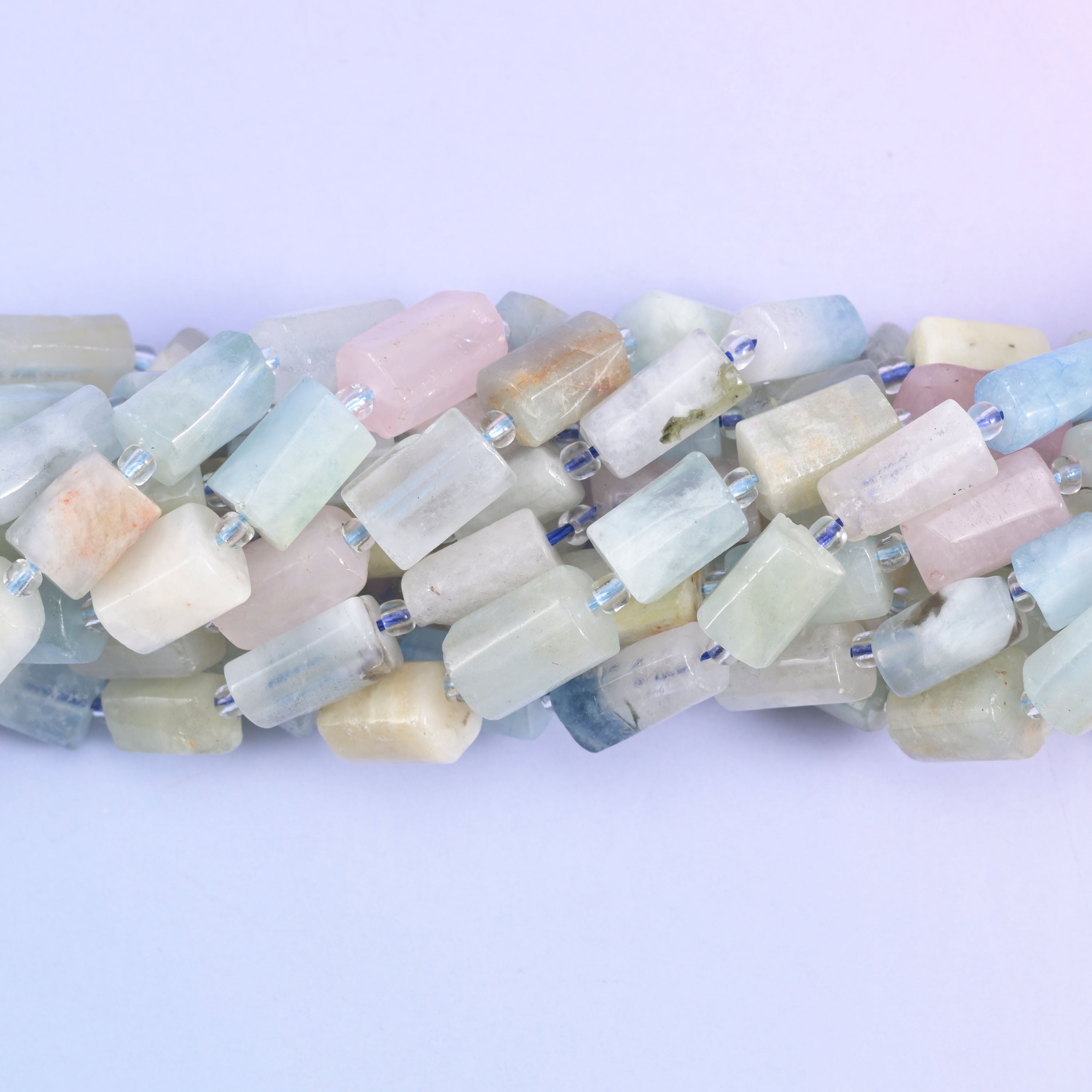 Faceted tube cylinder cut morganite beads
