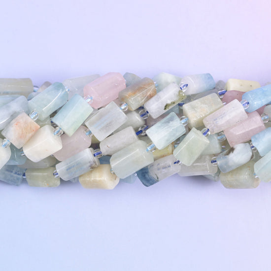 Faceted tube cylinder cut morganite beads