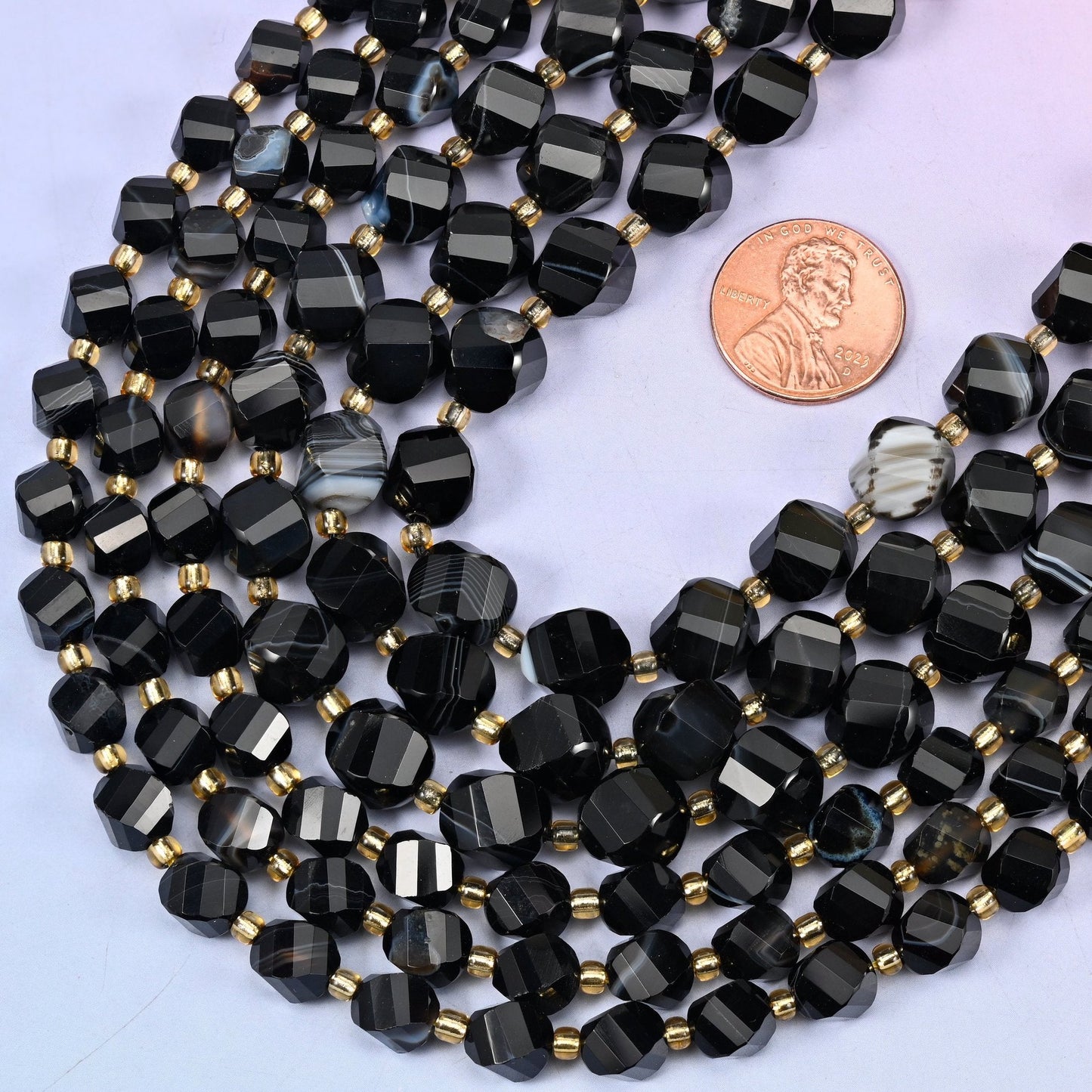 Dyed Black Strip Agate Faceted Spiral Twist Beads, hole approximately 1.2mm