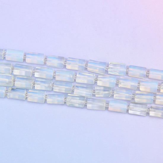 Opalite Faceted Tube Beads in a soft milky glow