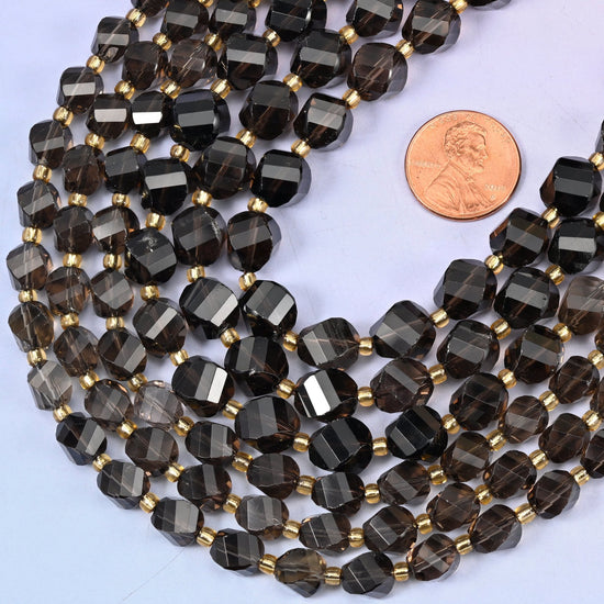Faceted spiral twist cut Smoky Quartz beads