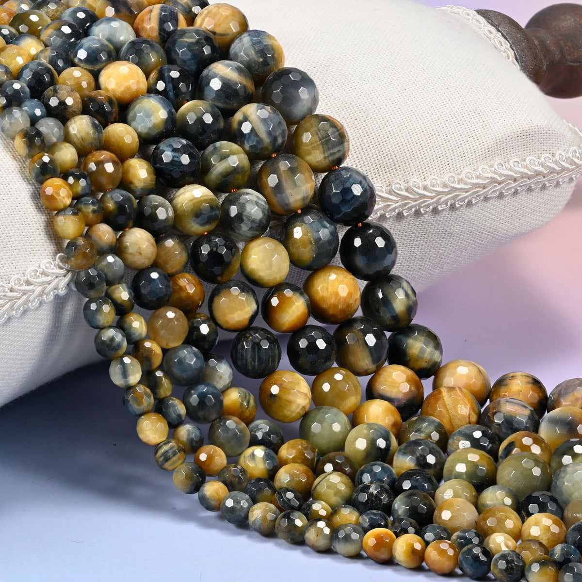 Gold Blue Dream Tiger Eye Faceted Round Beads 6mm 8mm 10mm 12mm Jewelry Making 15 Inch Strand