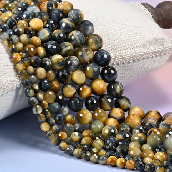Gold Blue Dream Tiger Eye Faceted Round Beads 6mm 8mm 10mm 12mm Jewelry Making 15 Inch Strand