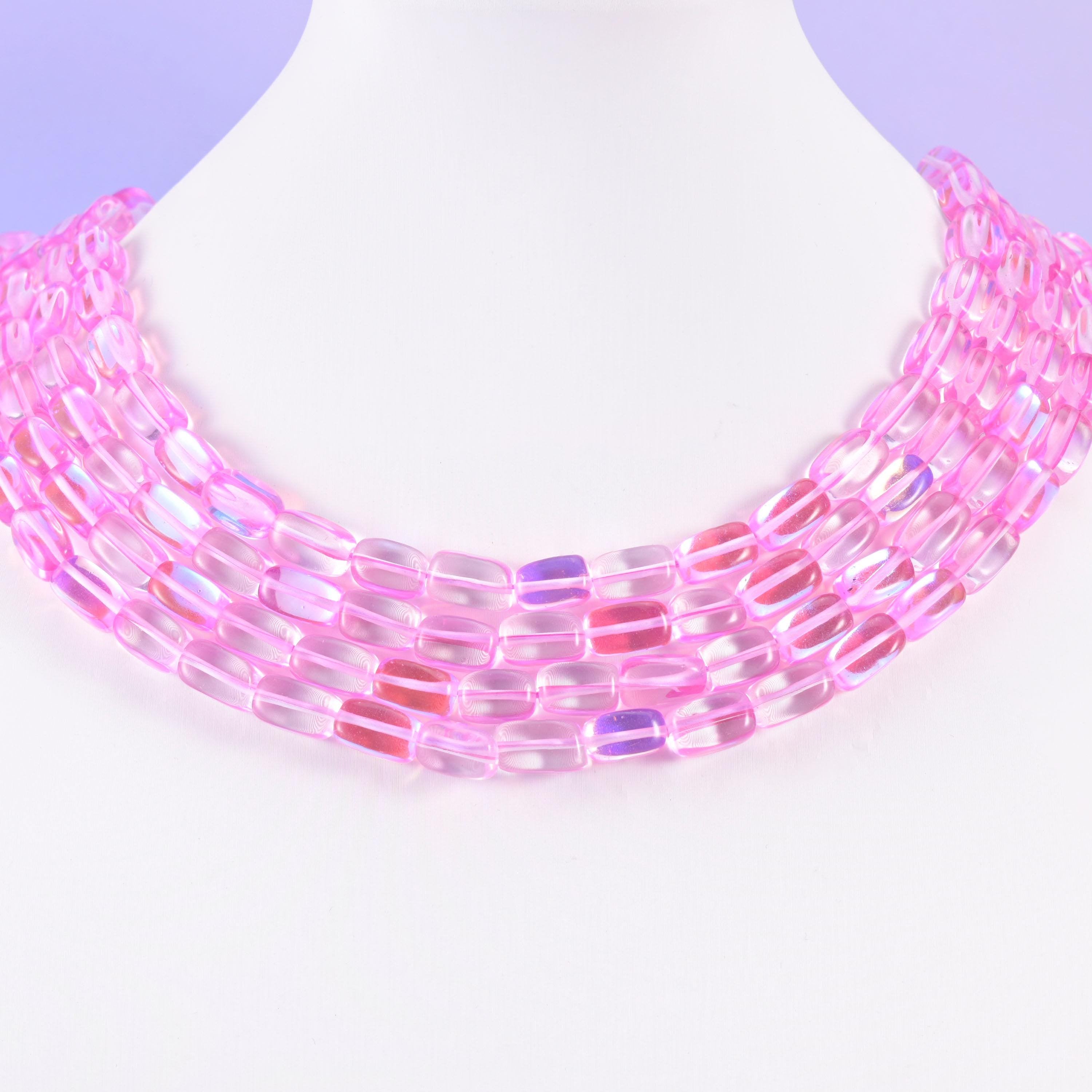 Pink mystic aura glass beads, rectangular shape, 10-12mm