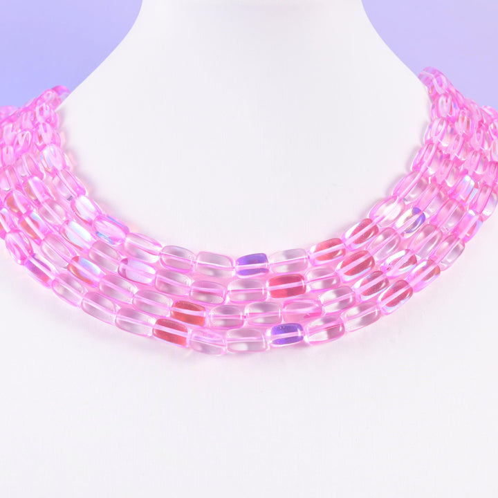 Pink mystic aura glass beads, rectangular shape, 10-12mm