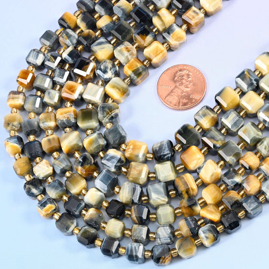Faceted cube cut Dream Tiger Eye beads