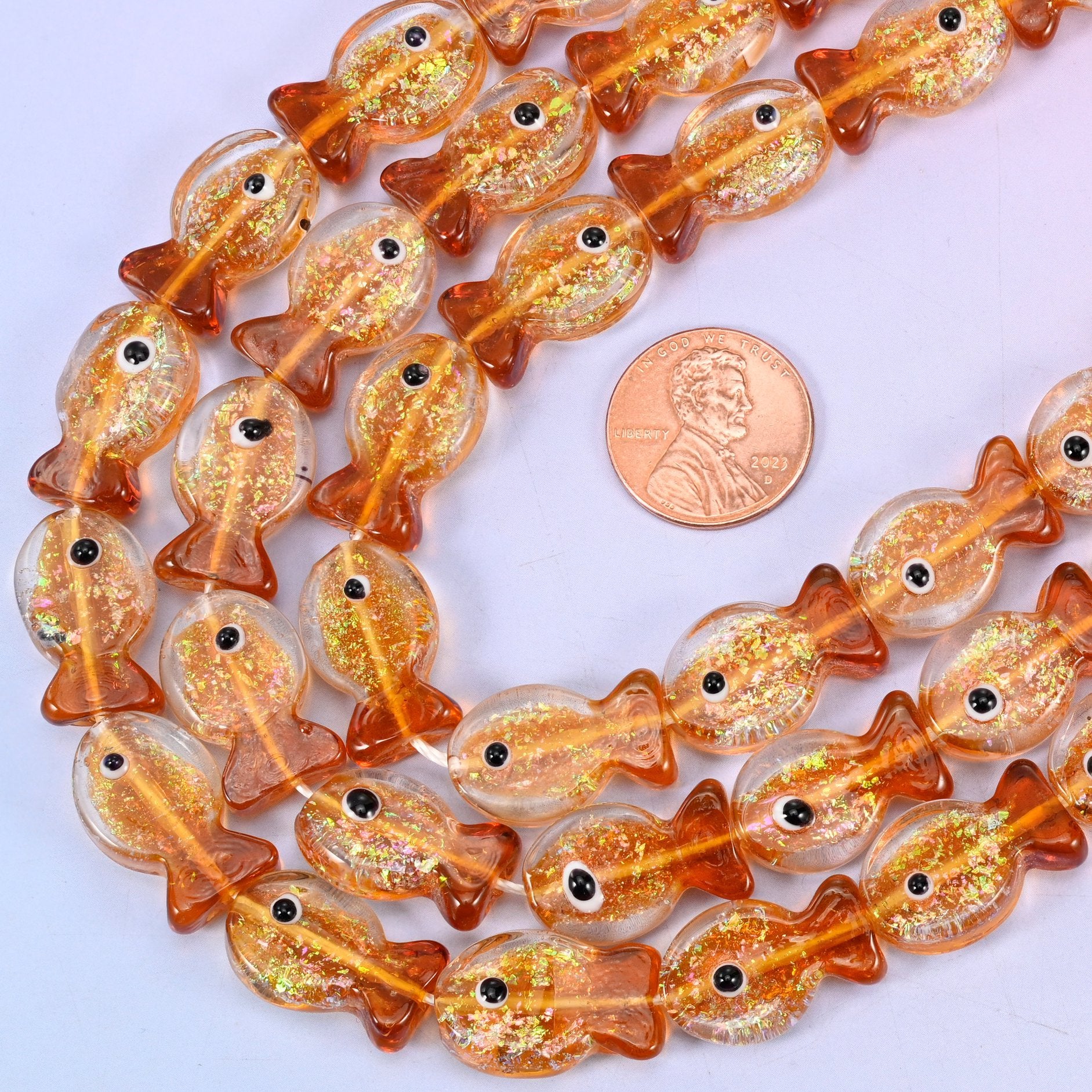 Orange Glitter Fish Glass Beads, hole 1.2mm