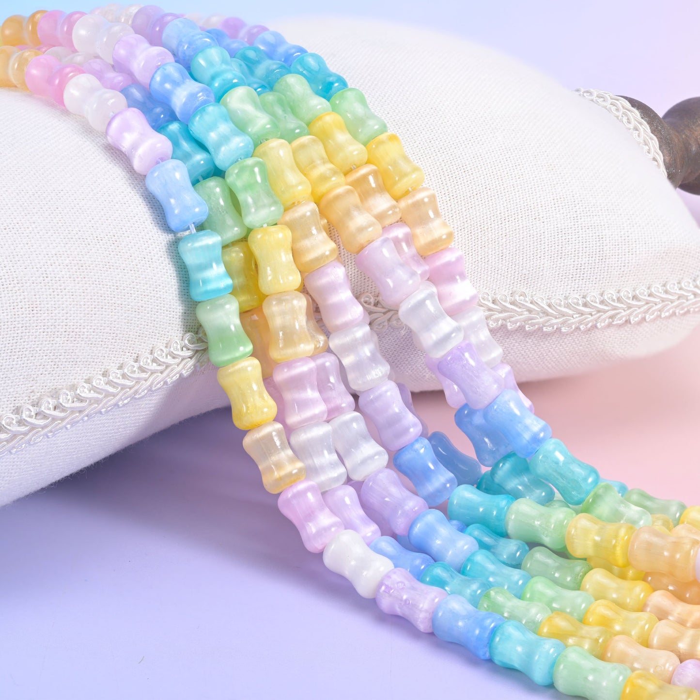 Rainbow Selenite Bamboo Stem Tube Beads, 8x12mm.