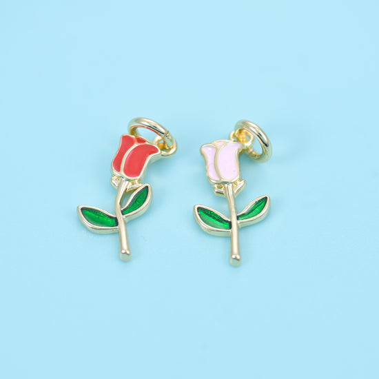 Enamel Rose Charm 18K Gold Filled 12x5.3mm