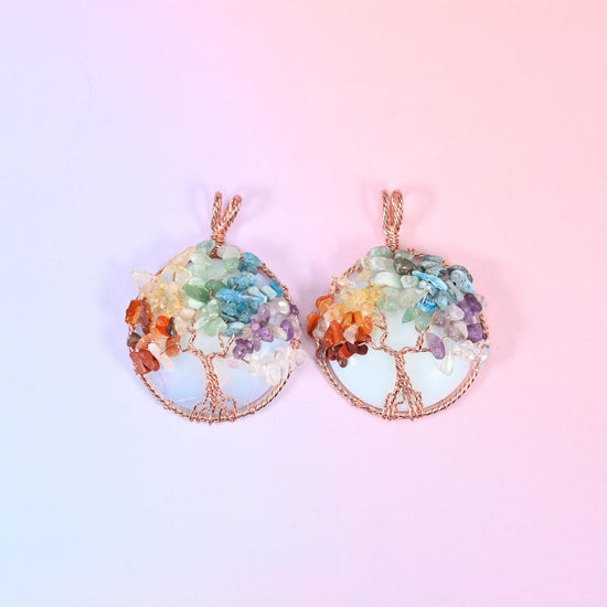 Round Gemstone Pendant with Copper Wired Tree of Life, approximately 14.39mm thick