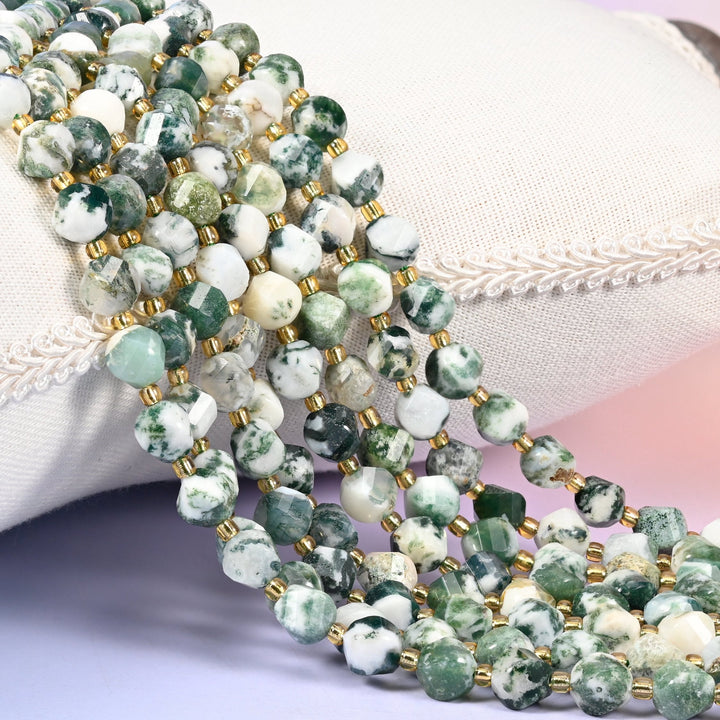 Tree Agate faceted spiral twist beads