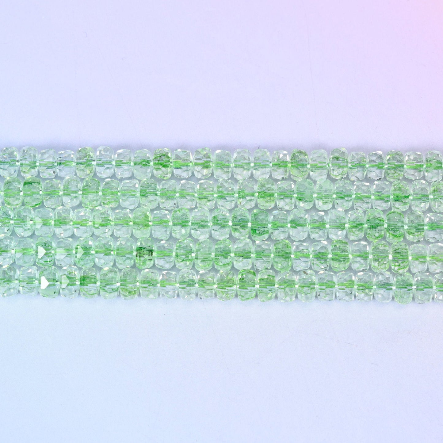 Transparent Green Faceted Rondelle Glass Beads in crisp apple green