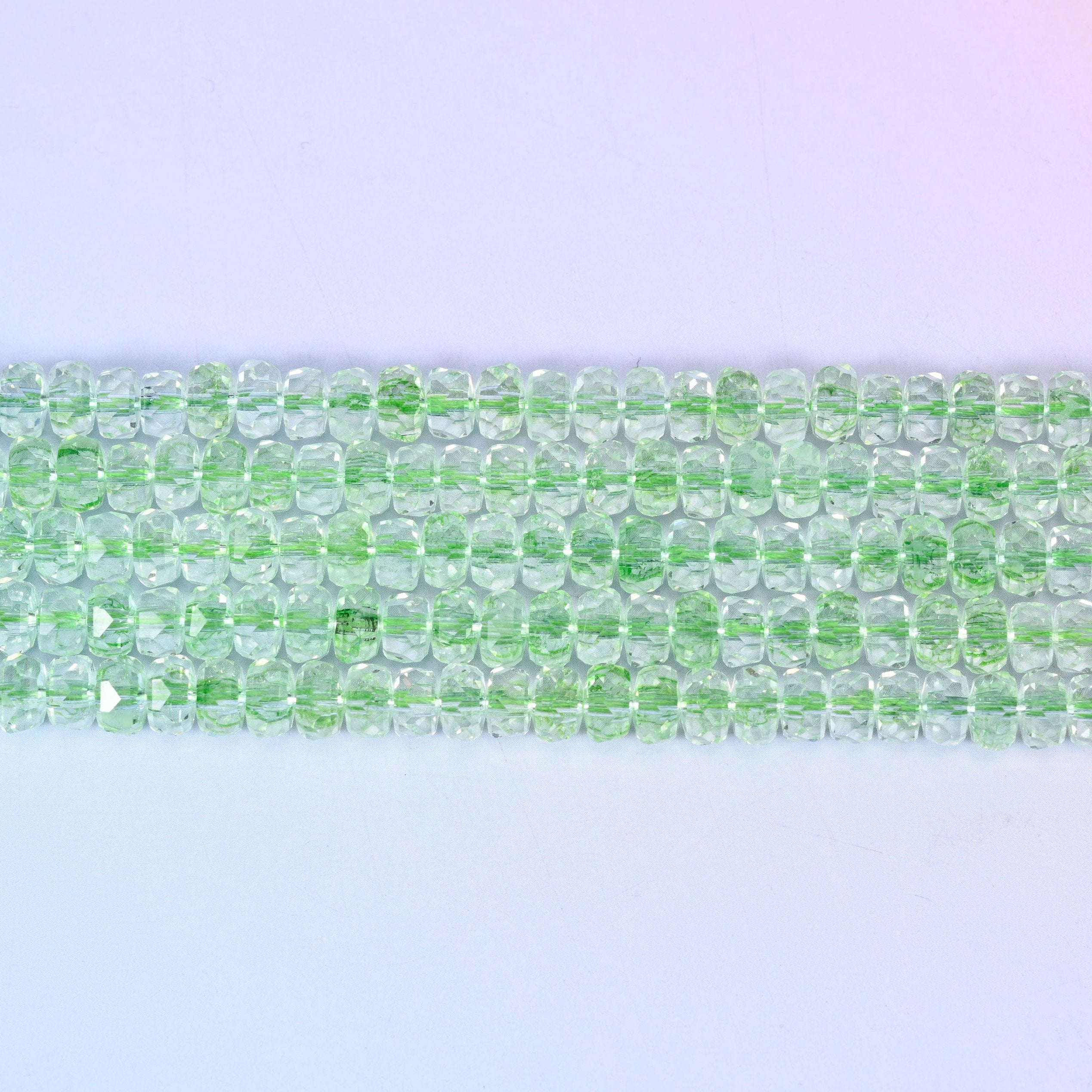 Transparent Green Faceted Rondelle Glass Beads in crisp apple green